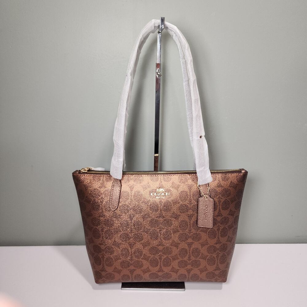 NWT COACH CW396 FIONA ZIP TOTE SIGNATURE HANDBAG SHOULDER BAG GOLD BROWN COPPER